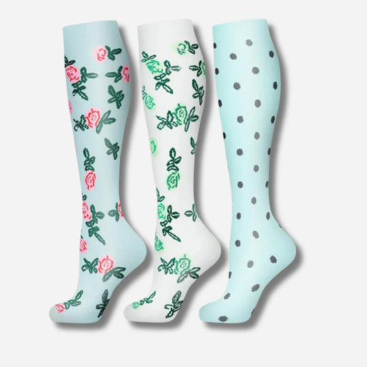 ErgiloJoy - 3-pack mönstrade stödstrumpor