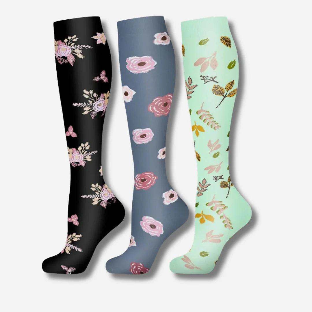 ErgiloJoy - 3-pack mönstrade stödstrumpor