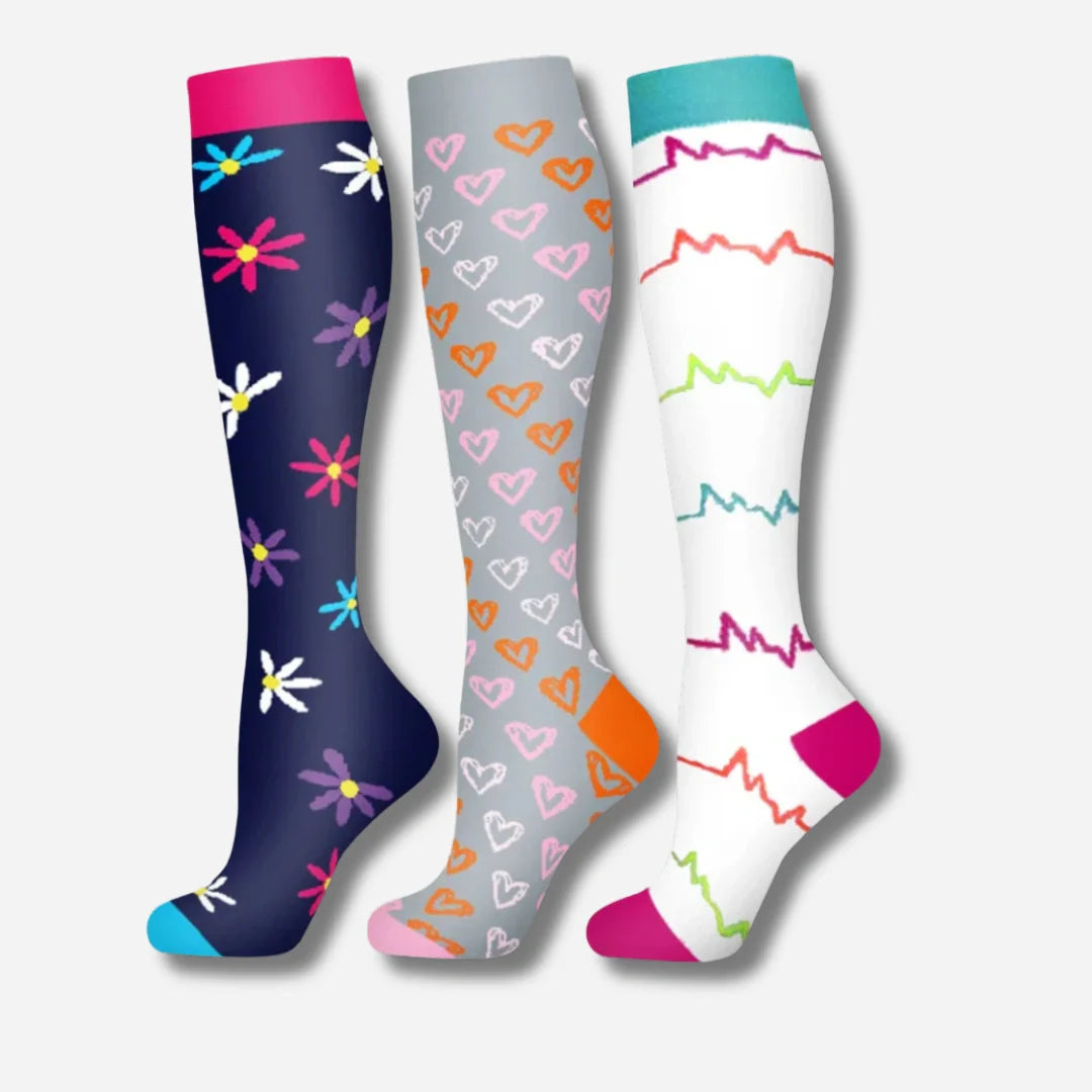 ErgiloJoy - 3-pack mönstrade stödstrumpor