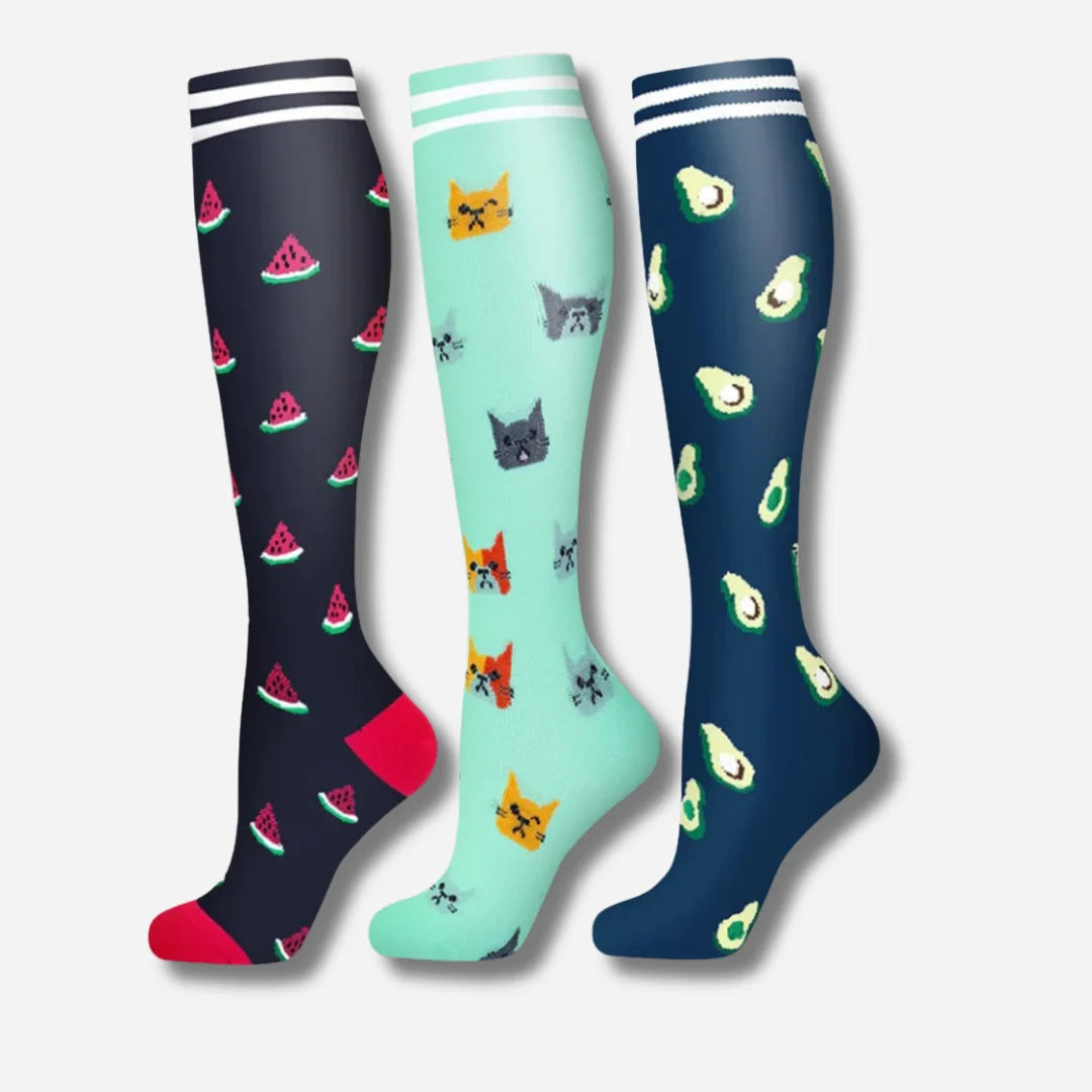 ErgiloJoy - 3-pack mönstrade stödstrumpor