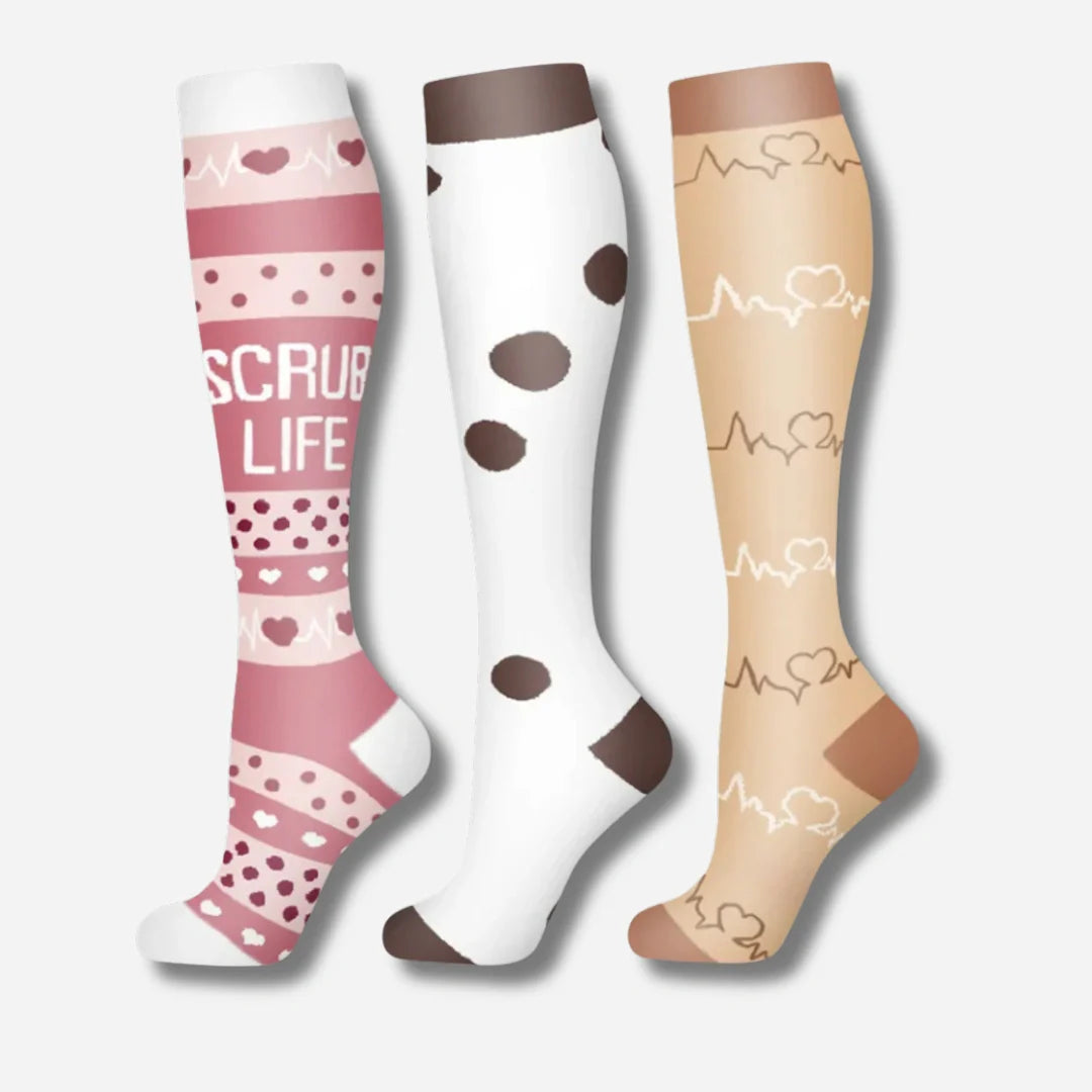 ErgiloJoy - 3-pack mönstrade stödstrumpor